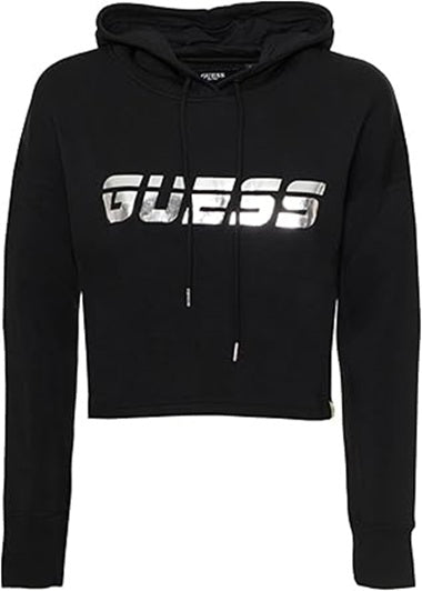 Guess Felpa Scuba Donna con Cappuccio e Logo Silver Nero