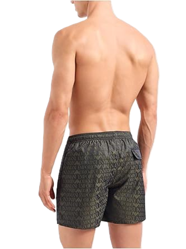 Emporio Armani Swimwear – Boxer Monogram Costume da Bagno Uomo | Nero e Verde