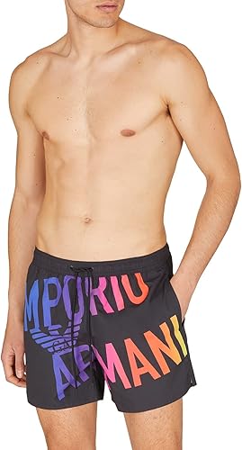 Emporio Armani Swimwear – Boxer Costume da Bagno Uomo | Nero Bold Logo Multicolor