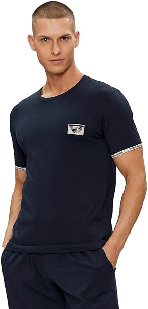 Emporio Armani T-Shirt Uomo Piping Logoband Logo a Rilievo Marine Blu