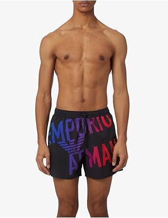 Emporio Armani Swimwear – Boxer Costume da Bagno Uomo | Nero Bold Logo Multicolor