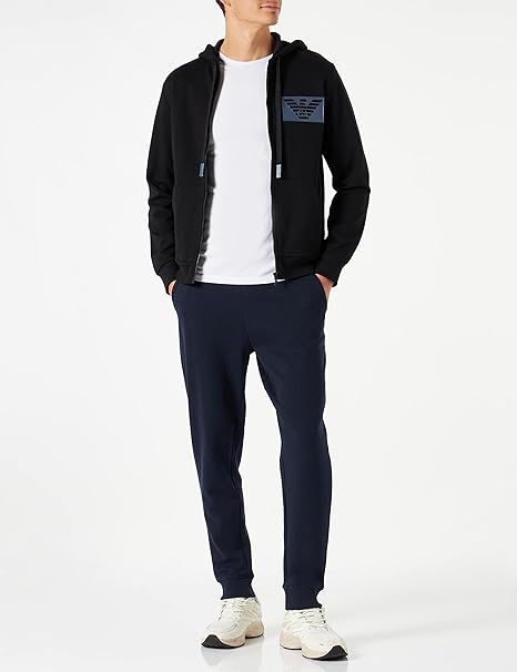 Emporio Armani Hooded Sweater/Zip Iconic Terry Felpa Nera con Cappuccio Uomo