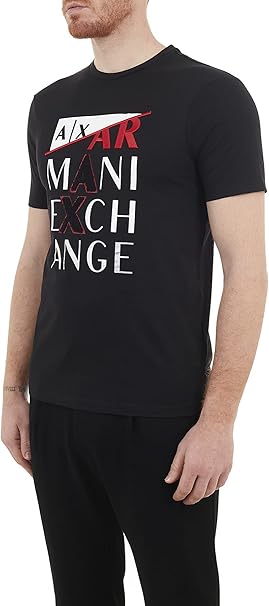 ARMANI EXCHANGE T-Shirt Uomo Cotton Jersey Black Logo Ricamato a Rilievo