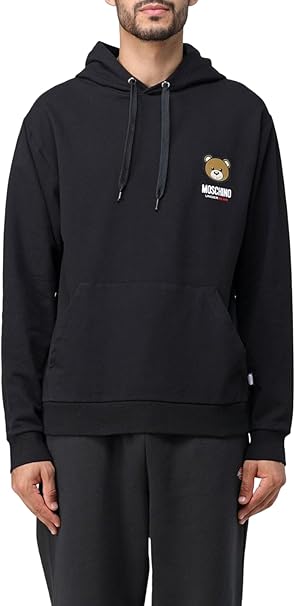 Felpa Moschino Nera con Cappuccio e Logo Orsetto