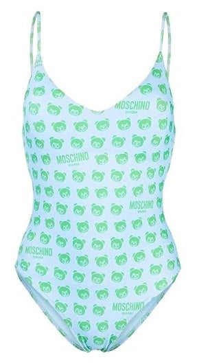 MOSCHINO Costume Intero Teddy Bear con Stampa Azzurro Cielo