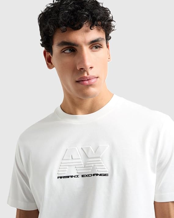 Armani Exchange T-shirt Uomo Sustainable Embossed And HD Logo Bianco