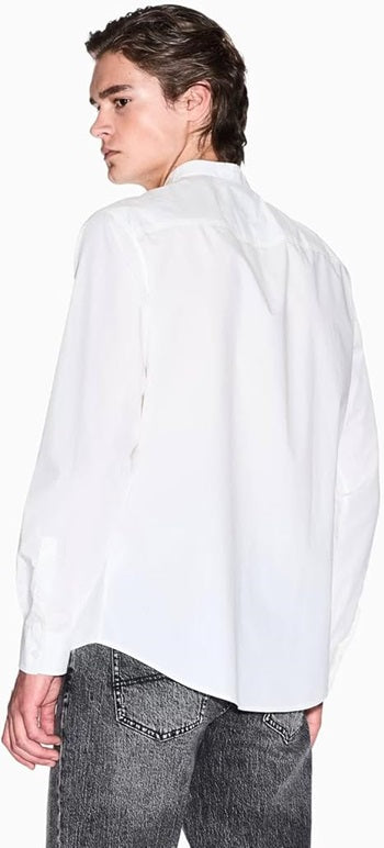 Armani Exchange Camicia Uomo Regular Fit in Popeline Bianco Crema con Patch Logo