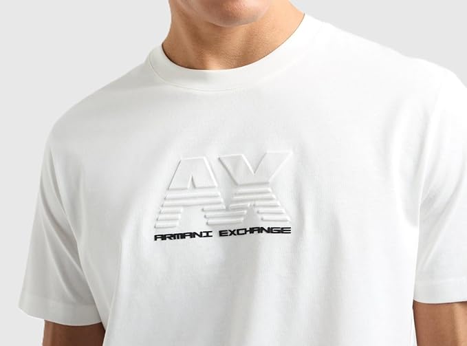 Armani Exchange T-shirt Uomo Sustainable Embossed And HD Logo Bianco