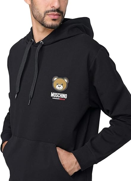 Felpa Moschino Nera con Cappuccio e Logo Orsetto