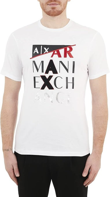 ARMANI EXCHANGE T-Shirt Uomo Cotton Jersey Black Logo Ricamato a Rilievo
