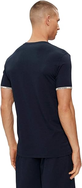 Emporio Armani T-Shirt Uomo Piping Logoband Logo a Rilievo Marine Blu
