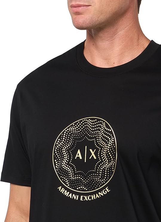 Armani Exchange A|X T-Shirt da Uomo con Logo Circolare Nero e Oro