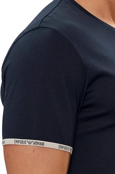Emporio Armani T-Shirt Uomo Piping Logoband Logo a Rilievo Marine Blu