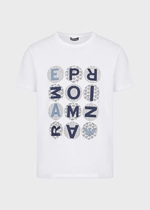Emporio Armani Maglietta da Uomo Micropattern Crew Neck T-Shirt Bianco