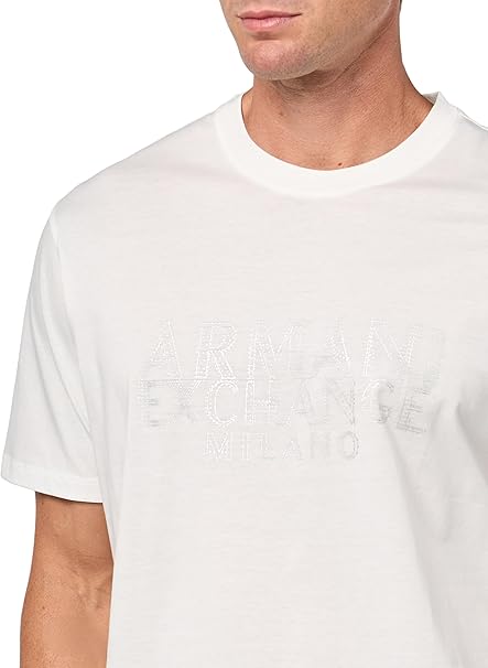 Armani Exchange T-Shirt Uomo Ax Milano Bianco Latte & Oro