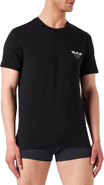 Emporio Armani T-Shirt Uomo Stretch Cotton 110853 Logo Striped Nero