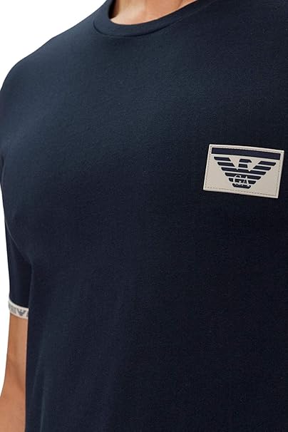 Emporio Armani T-Shirt Uomo Piping Logoband Logo a Rilievo Marine Blu