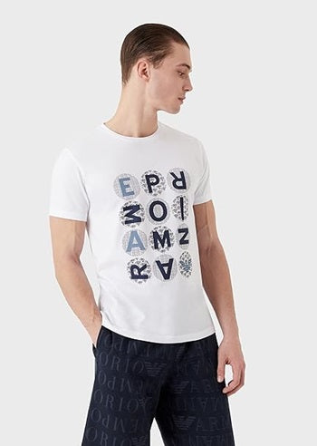 Emporio Armani Maglietta da Uomo Micropattern Crew Neck T-Shirt Bianco