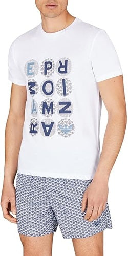 Emporio Armani Maglietta da Uomo Micropattern Crew Neck T-Shirt Bianco