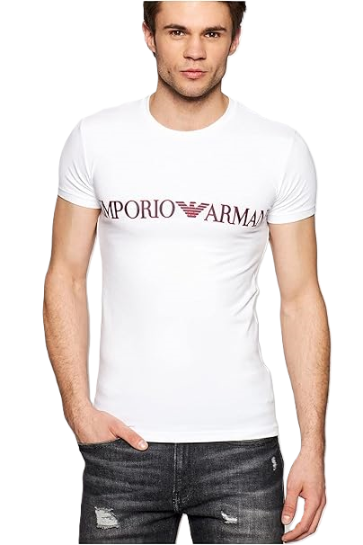 Emporio Armani T-Shirt Uomo 111035 Megalogo Stretch Cotton Bianco
