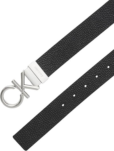 Calvin Klein Cintura in Pelle Revers Uomo Nero