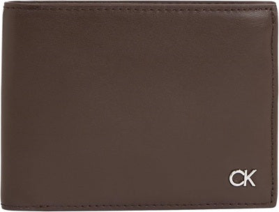 Calvin Klein Portafoglio Uomo Metal Ck Trifold con RFID, Marrone (Dark Brown Slg)