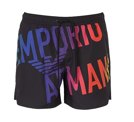 Emporio Armani Swimwear – Boxer Costume da Bagno Uomo | Nero Bold Logo Multicolor