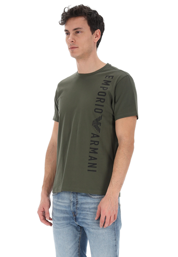 Emporio Armani T-Shirt Uomo con Logo Verticale 2118184R479 Military Green
