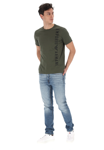 Emporio Armani T-Shirt Uomo con Logo Verticale 2118184R479 Military Green