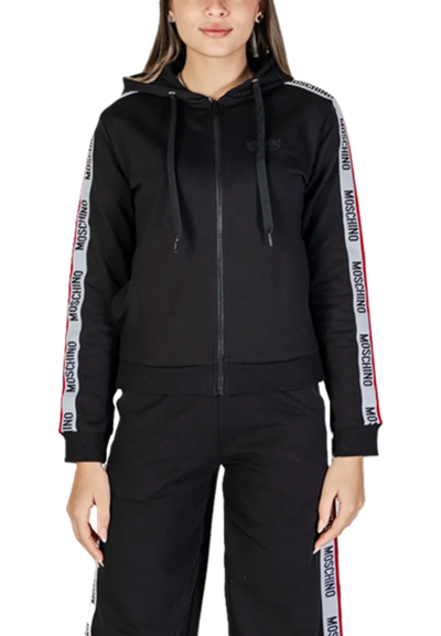 MOSCHINO Felpa con Cappuccio Nera Full-Zip Donna con Bande Elastiche Logate
