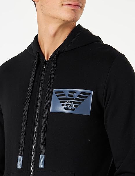 Emporio Armani Hooded Sweater/Zip Iconic Terry Felpa Nera con Cappuccio Uomo