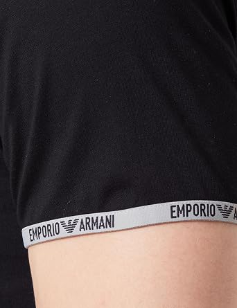 Emporio Armani T-Shirt Uomo Piping Logoband Logo a Rilievo Nero