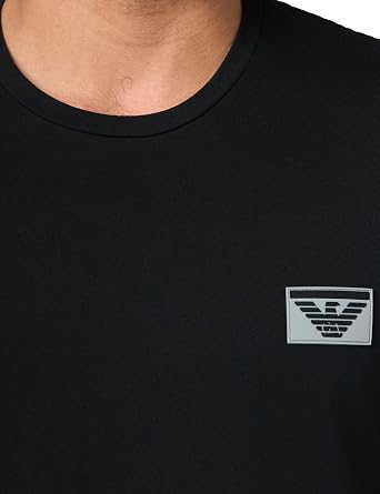 Emporio Armani T-Shirt Uomo Piping Logoband Logo a Rilievo Nero