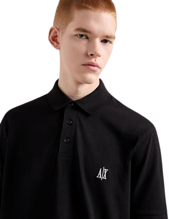 Armani Exchange Icon Project, Embroidered Logo Polo Black Uomo