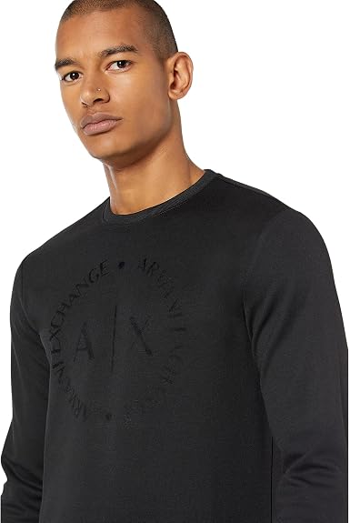 Armani Exchange – Felpa Girocollo Uomo Logo AX Tono su Tono | Nero