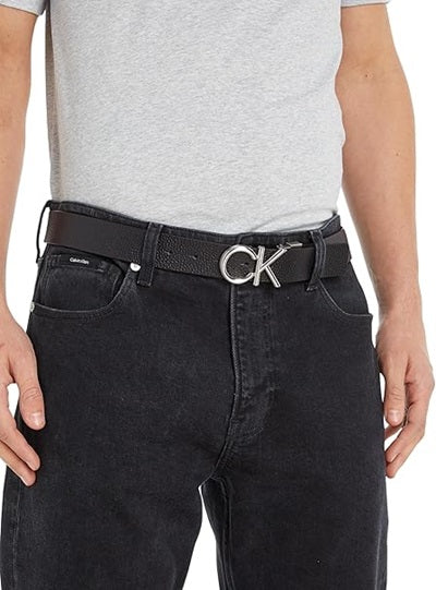 Calvin Klein Cintura in Pelle Revers Uomo Nero