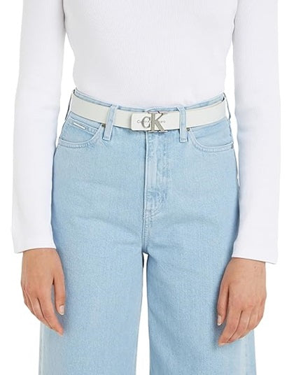 Calvin Klein Cintura Donna Monogram Hardware 3,0 cm Cintura in Pelle, Bianco