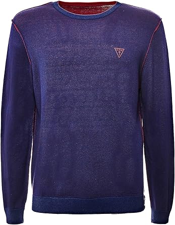 Guess Girocollo Reversibile Maglione Uomo U74R00, Blu Marino/Coral