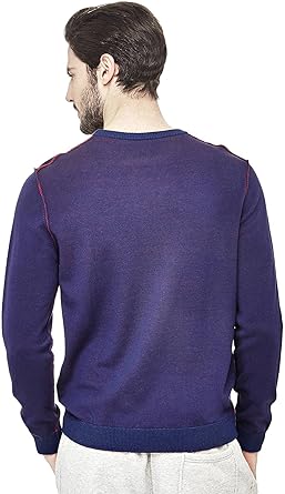 Guess Girocollo Reversibile Maglione Uomo U74R00, Blu Marino/Coral
