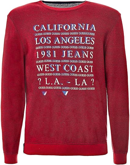 Guess Girocollo Reversibile Maglione Uomo U74R00, Blu Marino/Coral