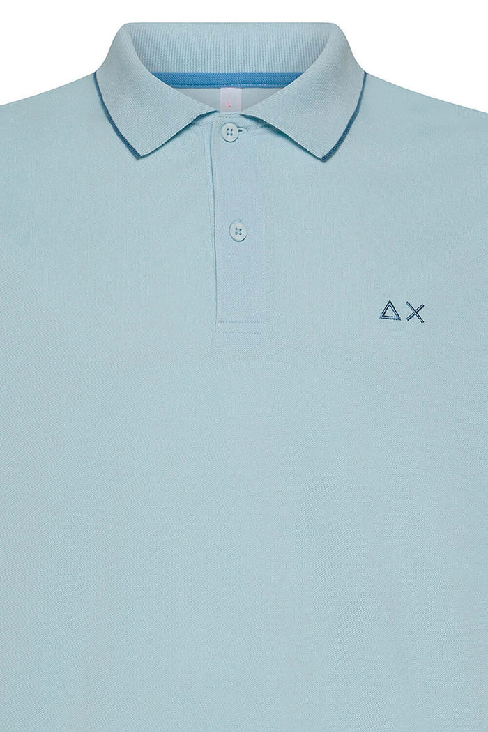 SUN68 Polo Uomo Small Stripes on Collar S/S Azzurro