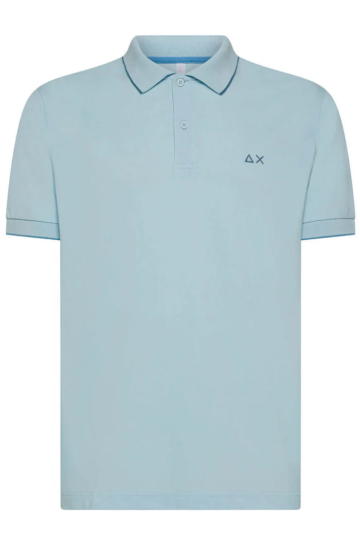 SUN68 Polo Uomo Small Stripes on Collar S/S Azzurro