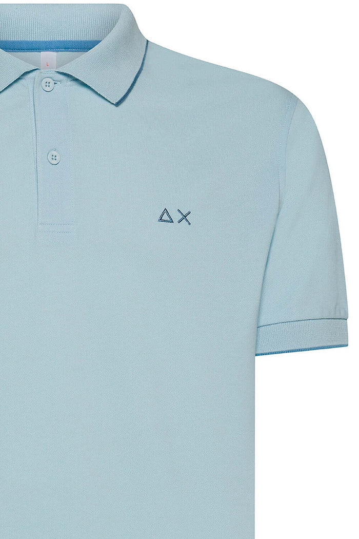SUN68 Polo Uomo Small Stripes on Collar S/S Azzurro