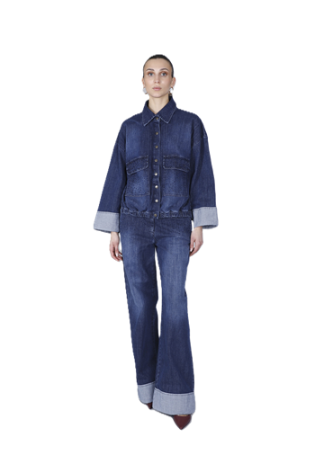 CafèNoir Giacca Donna in denim con strass C7JJ0183B008 blu medio scuro
