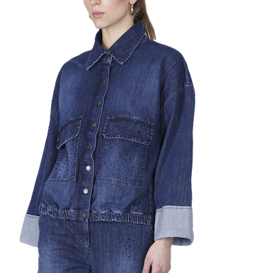 CafèNoir Giacca Donna in denim con strass C7JJ0183B008 blu medio scuro