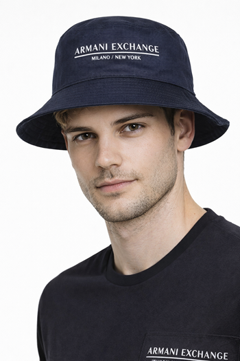 Armani Exchange Milano/New York Logo Bucket Hat Cappello a Falda Larga Navy Blu