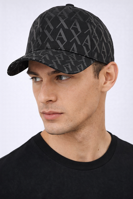 Armani Exchange Men's All Over AX Logo Baseball Hat Nero