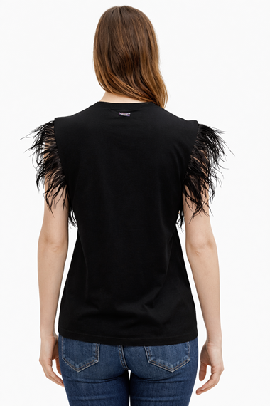Nosecrets Milano T-shirt 23NS360 Nero, Piume e Diamanti