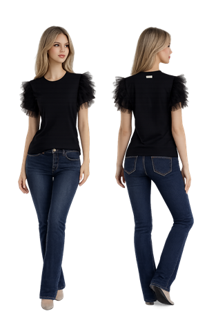 Nosecrets T-Shirt Donna Maniche Tulle 251NS185 Nero