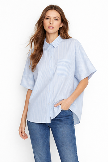 Armani Exchange Camicia Over Donna a Righe Bianco/Cielo